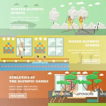 Vector set of olympic sports flat horizontal banners 库存插图