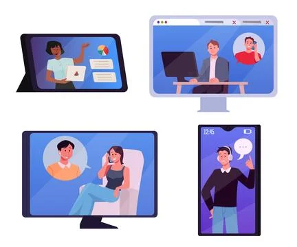 Vector set of online customer support, phone and computer icons. Stock Illustration