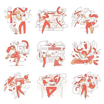 Vector set of online education illustrations with man and woman characters and 库存插图