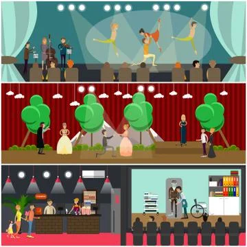 Vector set of opera art concept posters in flat style Stock Illustration