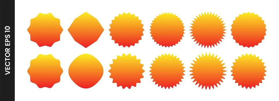Vector set of orange gradient starburst for badges sale price tag promotion Illustration