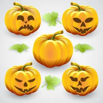 Vector set of  orange halloween pumpkins and leaves Stock Illustration