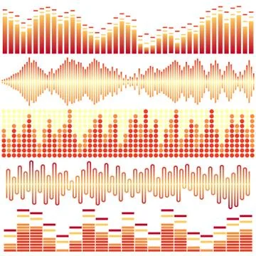 Vector set of orange sound waves. Audio equalizer. Sound &amp; audio waves Illustrazione stock