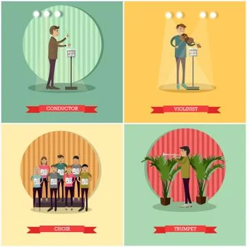 Vector set of orchestra concept posters in flat style Stock Illustration