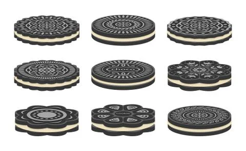 Vector set of oreo cookie icons Ilustración de archivo