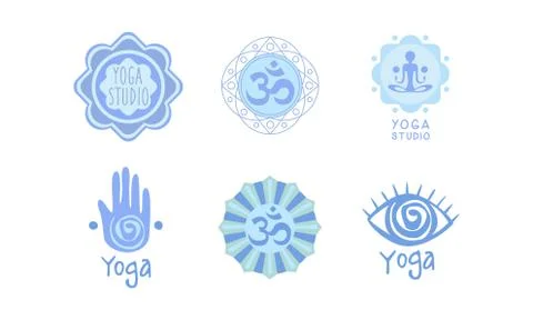 Vector set of original logos for yoga studio or meditation center. Healthcare Stock Illustration