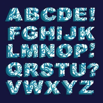 Vector set of ornate capital letters with abstract ethnic, pattern. Stock-Illustration