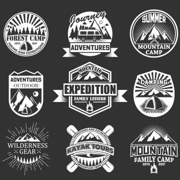 Vector set of outdoor adventure labels, emblems Stockillustratie
