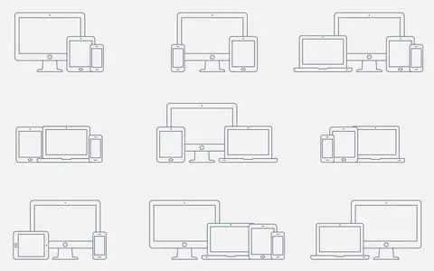 Vector set of outline device icons. Responsive digital devices icons. Stock Illustration