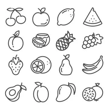 Vector set of outline fruit icons isolated Stock Illustration