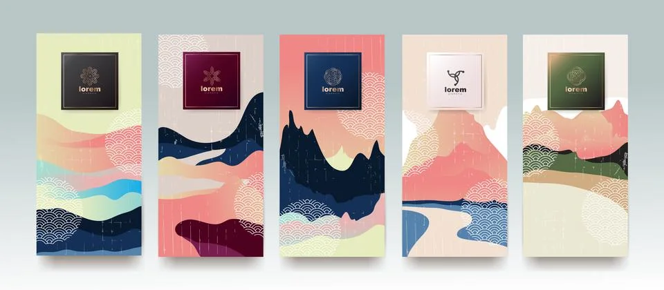 Vector set packaging templates japanese of nature luxury or premium product.. Stock Illustration