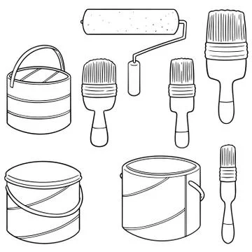 Vector set of paint bucket and paint brush Stock Illustration