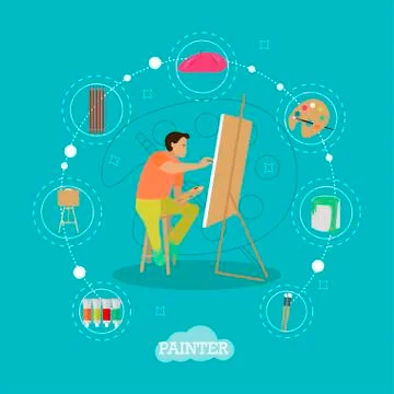 Vector set of painting infographic items, icons in flat style Stock Illustration