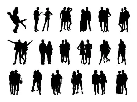 Vector set of pairs silhouettes on white background Stock Illustration