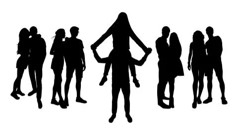 Vector set of pairs silhouettes on white background Stock Illustration