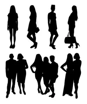Vector set of pairs silhouettes on white background Stock Illustration