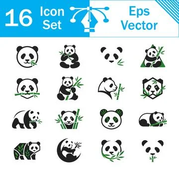 Vector set of panda bear icons eating bamboo in various poses with cute bears Stock Illustration