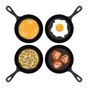 Vector set of pans with breakfast food Stock Illustration