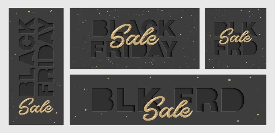Vector set of paper cut with words for poster, advertising. Black friday sale. Stock Illustration