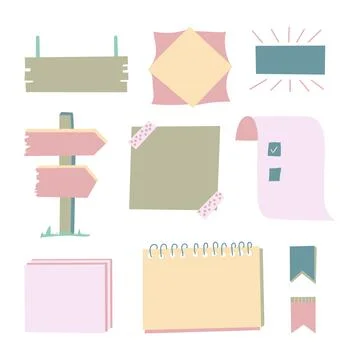 Vector set of paper frames, blank template, different memo stickers and tapes Stock Illustration