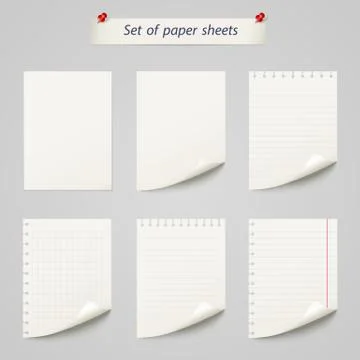 Vector set of  paper sheet ,texture notebook sheets isolated Stock Illustration