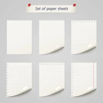 Vector set of paper sheet ,texture notebook sheets isolated Vector set of ... Stock Photos