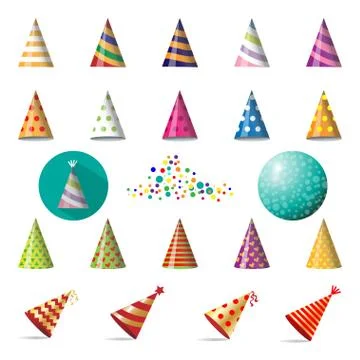 Vector set of party caps. Colorful party accessories Stock Illustration