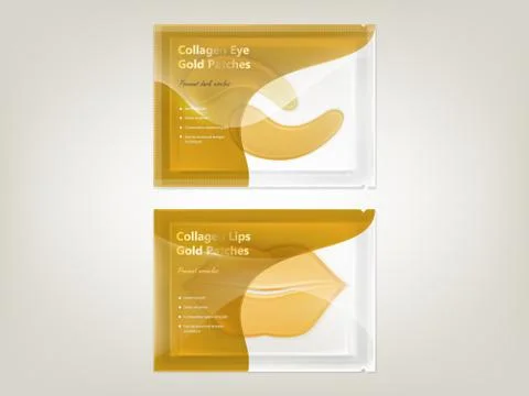 Vector set of patches for lips and eyes with gold Stock Illustration
