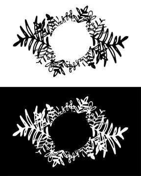 Vector set pattern of curved tropical leaves of doodle twigs with an empty space Illustrazione stock