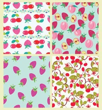 Vector set of pattern with Peach, cherries and strawberries. 스톡 일러스트