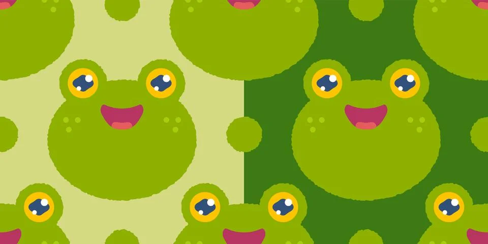 Vector set patterns of cute green frogs. Kawaii frogs pattern. Stockillustratie