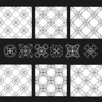 Vector set of patterns EPS8. Linear geometric shapes or ornamental seamless.. Stock Illustration