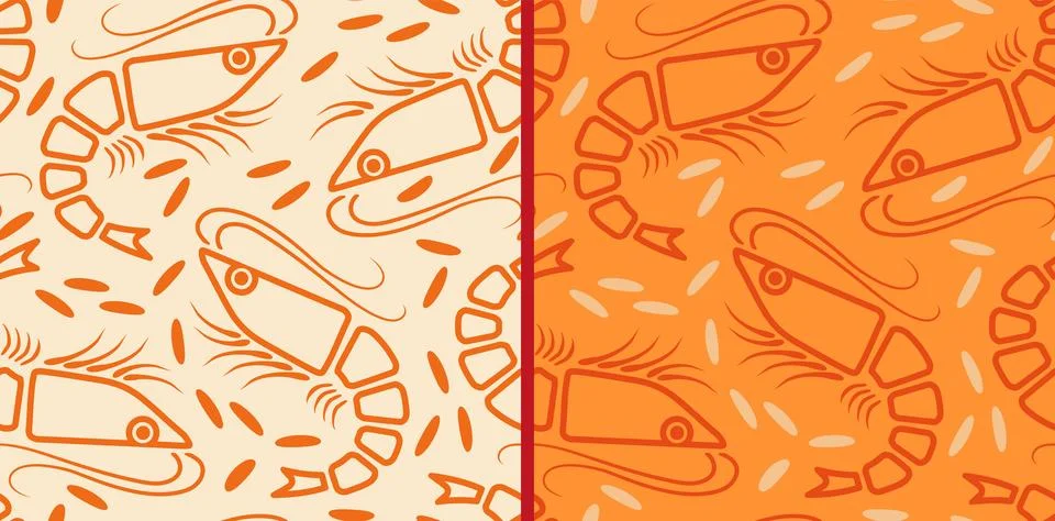 Vector set patterns of shrimp in line art style. Vector pattern of shrimp i.. Stock Illustration