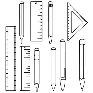 Vector set of pen, pencil and ruler Stock Illustration