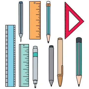 Vector set of pen, pencil and ruler Stock Illustration