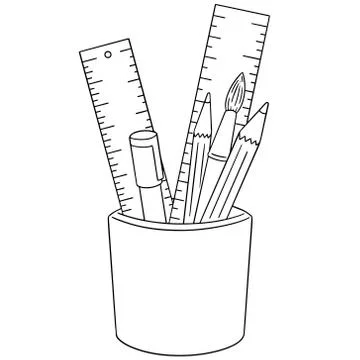 Vector set of pen, pencil, paintbrush and ruler Stock Illustration