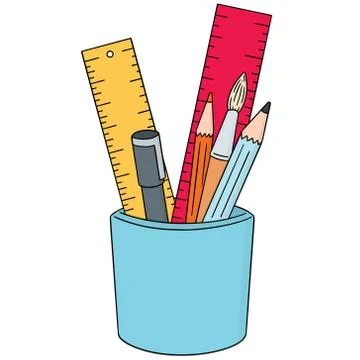 Vector set of pen, pencil, paintbrush and ruler Stock Illustration