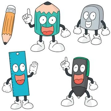 Vector set of pen, pencil, ruler and eraser Illustrazione stock