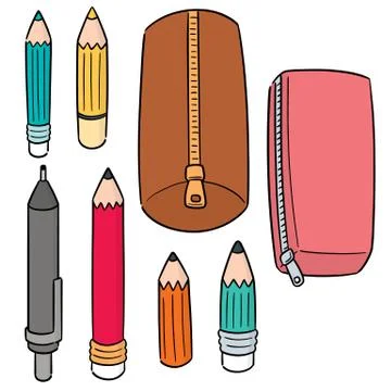Vector set of pencil and pencil case Stock Illustration