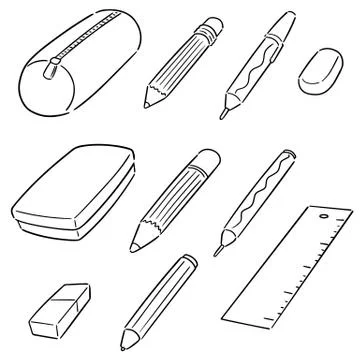Vector set of pencil case Stock Illustration
