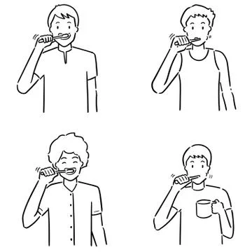 Vector set of people brushing teeth Stock Illustration