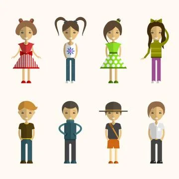 Vector set of people cartoon characters in flat style. Design elements, avatars イラスト素材