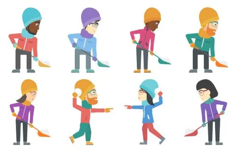 Vector set of people characters in winter. Stock Illustration