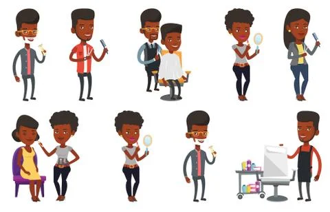 Vector set of people during beauty procedures Stock Illustration