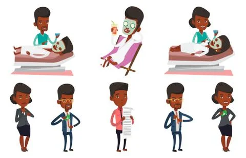 Vector set of people during beauty procedures Stock Illustration