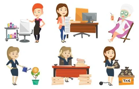 Vector set of people during beauty procedures Stock Illustration