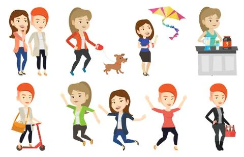 Vector set of people during leisure activity Stock Illustration