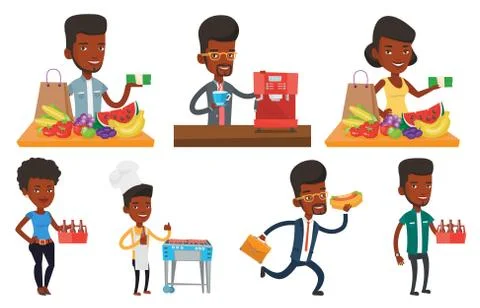 Vector set of people eating and drinking Stock Illustration