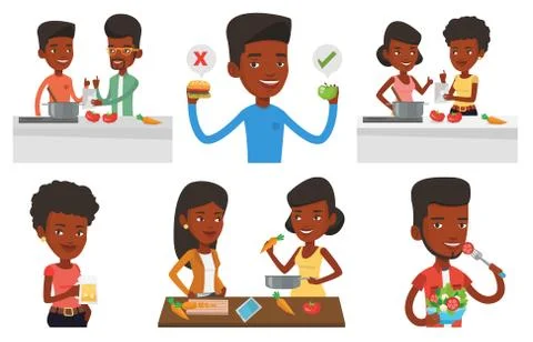 Vector set of people eating and drinking Illustrazione stock