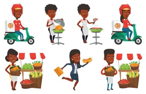 Vector set of people eating and drinking Ilustração Stock